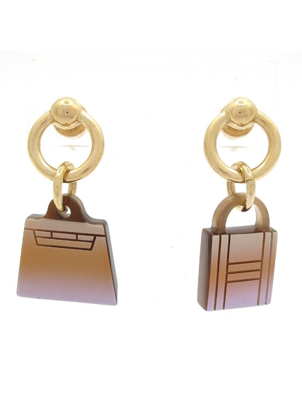Hermes Earrings Gold Pink Beige Cadena Kelly